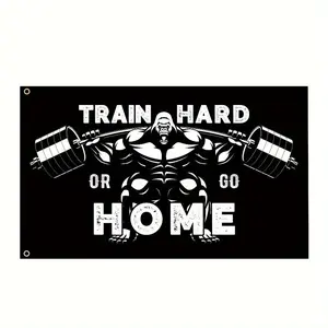 Gorilla Weightlifting Motivational Flag - "Train Hard or Go Home" Light Print Banner, Durable Polyester, Fade-Resistant Colors, Lightweight Fabric, Home Gym Decor & Festive Supplies Backdrop,summervibes