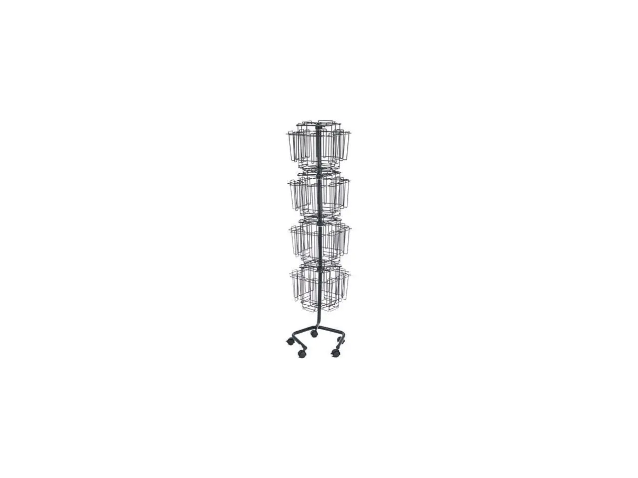 Wire Rotary Display Racks, 32 Compartments, 15w x 15d x 60h, Charcoal
