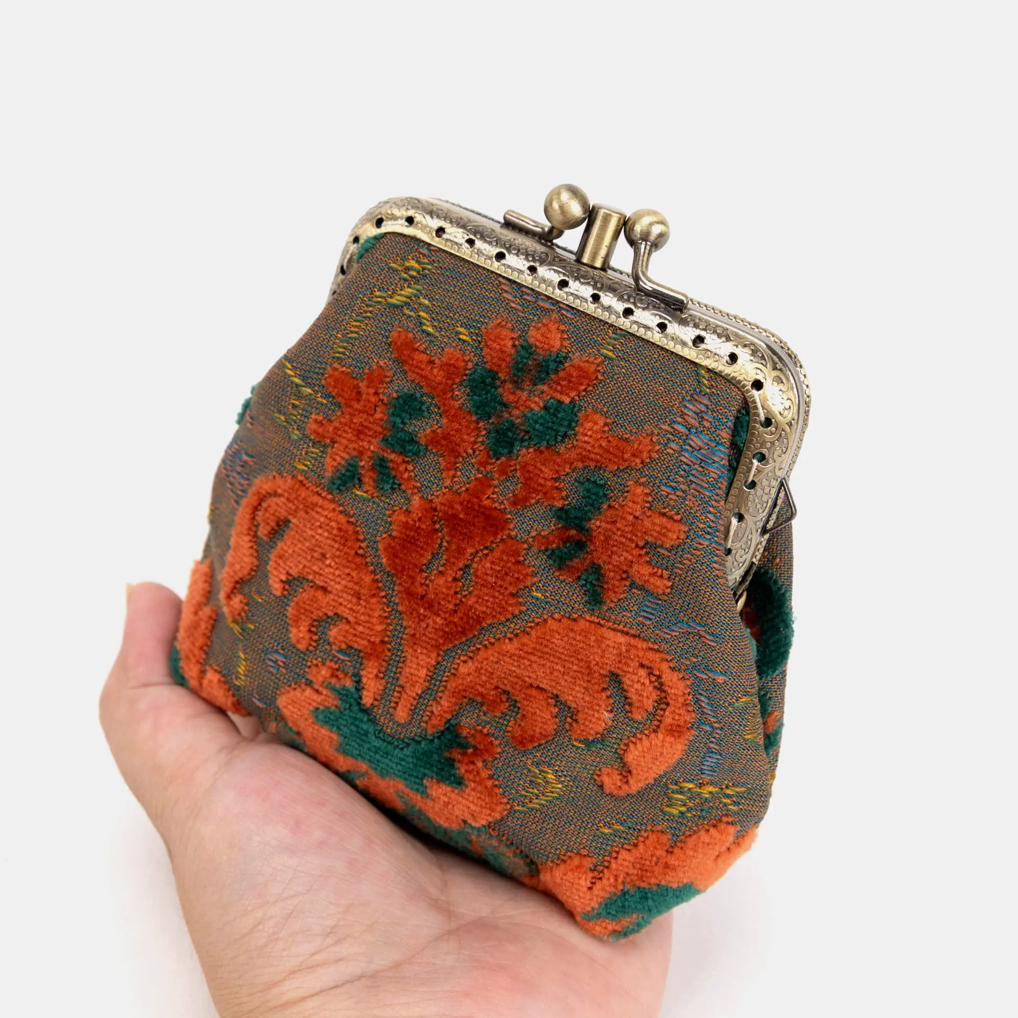 Burnout Velvet Revival Jade Double Kiss Clasp Coin Purse Coin Pocket Fashionable Wallet