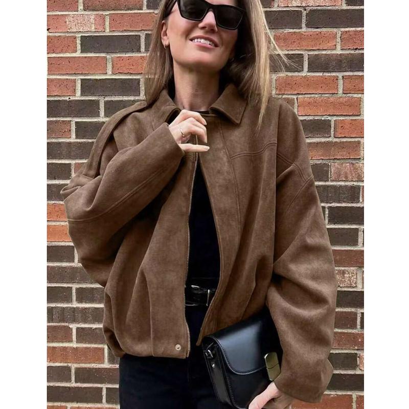 Women's Casual Army Green Jacket with Lapel Design Batwing Sleeves Button Front Lightweight Fashionable for Spring Autumn Winter All Match Tops Coats Womenswear Outerwear Fitted Basic Collared Minimalist length sleeve Dark Brown