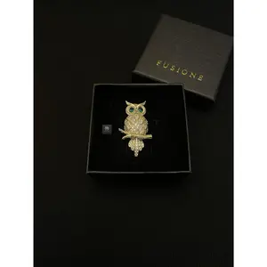 Gold Emerald Owl Brooch pin Pendant handmade