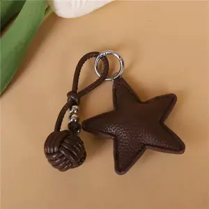 10-Color Textured Leather Star Bag Pendant Keychain Car Keychain Backpack Decoration Stackable Hanging Chain Gift Woven Ball Fashion Bag Charm Pendant For Women Bag Accessory Purse Charm Decoration Gift