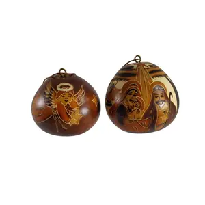 Handcrafted Peruvian Traditional Wood 3in Luxury Gourd Christmas Nativity Ornament, Fair Trade Home Festive Decoration - 1pc ($18.95) or 2pc Set ($32.95)