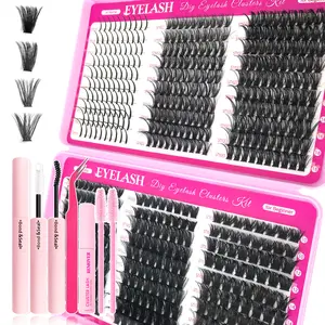 DIY Lash Clusters，Waterproof Long-Lasting Fluffy and Weightless，look Individual，Eyelash Extensions with Ultra-Thin Band Bond & Sea l& Remover，Makeup For Girls Beginner Friendly，Eyelashes Clusters,Self Grafting Curling Fake Eyelashes for Women