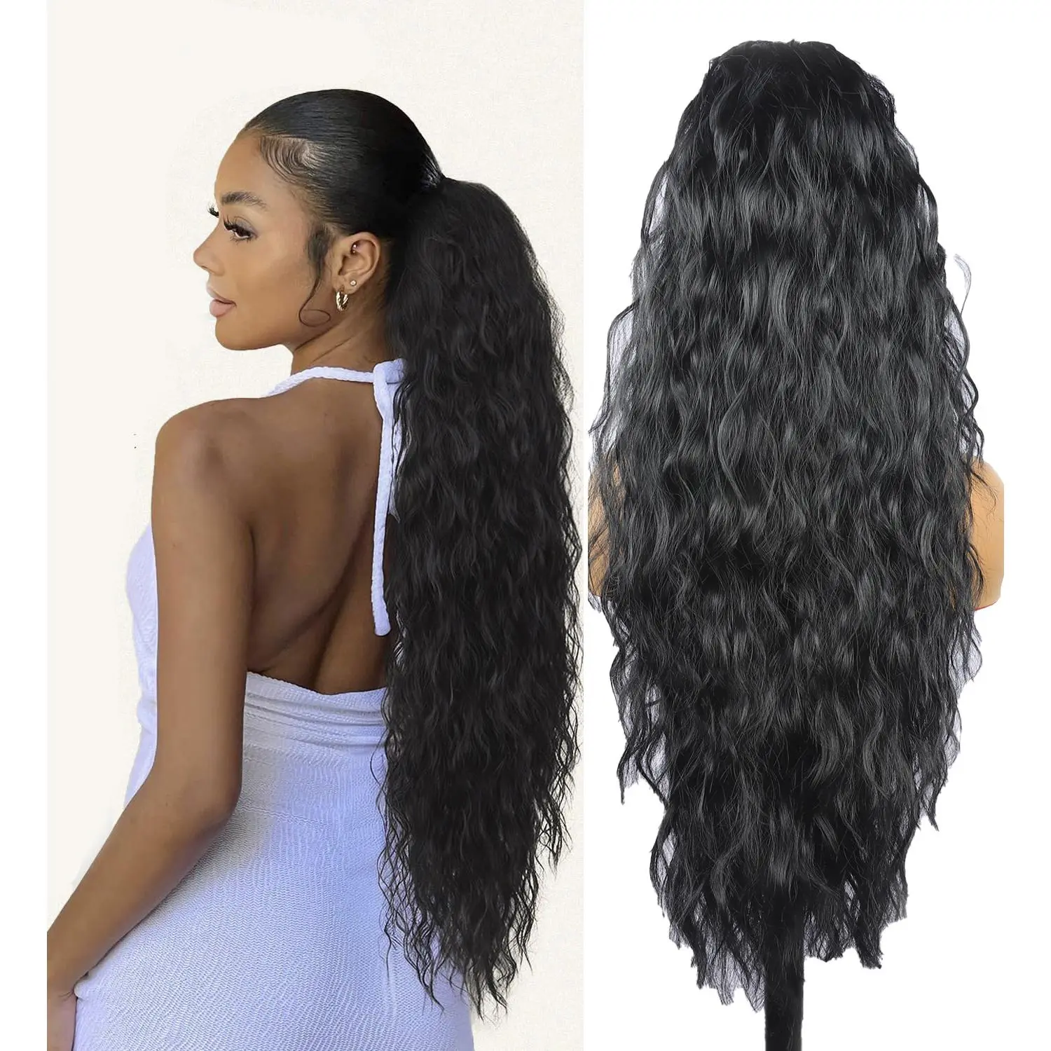 Synthetic Soft Hairpieces, 30-Inch Long Ponytail Extension, Comb Clip-In Drawstring Curly Wavy Synthetic Hair Extensions for Women, Natural Fluffy for Party, Daily Use