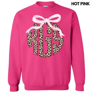Pink Bow Cheetah Monogram Sweatshirt 'NLB'
