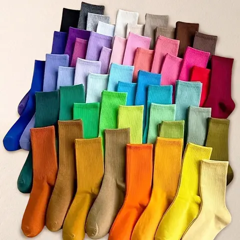8/12 Pairs Women's Candy Color Thigh-High Crew Socks, Moisture-Wicking Breathable Comfy Socks Multi-Use, Slim-Fitting Preppy Style for All Seasons