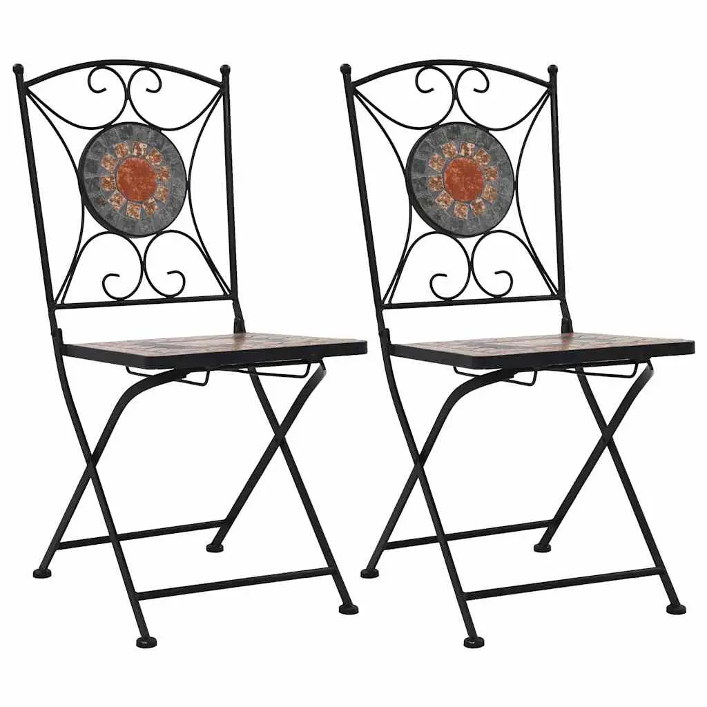 vidaXL Folding Bistro Chairs 2 Pcs Mosaic Bistro Outdoor Patio Chair Ceramic 299657