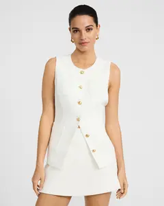 Express Tweed Crew Neck Novelty Button Long Blazer Vest