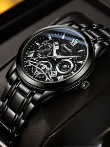 New Hollow Out Men's Watch Waterproof Luminous Calendar Quartz Wristwatch, Fashionable Men's Analog Timepiece, Modern Fashionable Wristwatch, Ideal Gift for Him