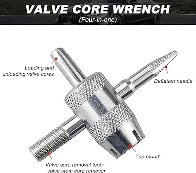4 in 1 Tire Valve Core Removal Tool, Multi-Function Tire Valve Stem Installer Remover Wrench for Car Bike Truck RV