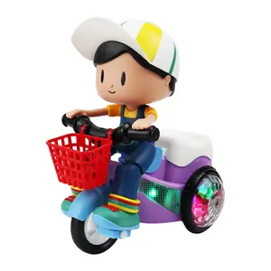 Electric Tricycle Toy Cartoon Motorcycle Vehicle Stunt Performance, Music, Luminous Lights, Kids Birthday Gifts