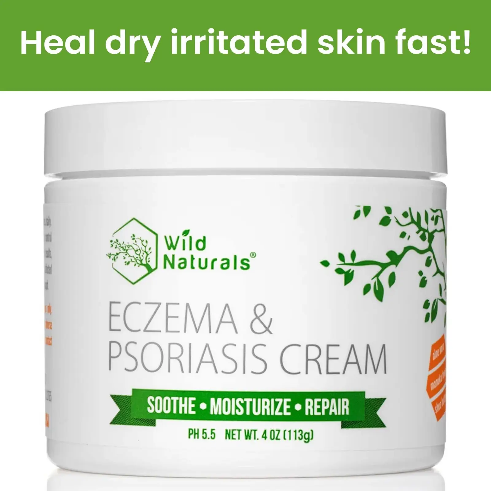 Eczema & Psoriasis Cream for Soothing Relief – Organic Moisturizer for Sensitive, Itchy, Dry, Flaky Skin – Aloe Vera, Manuka Honey, Shea Butter – Natu