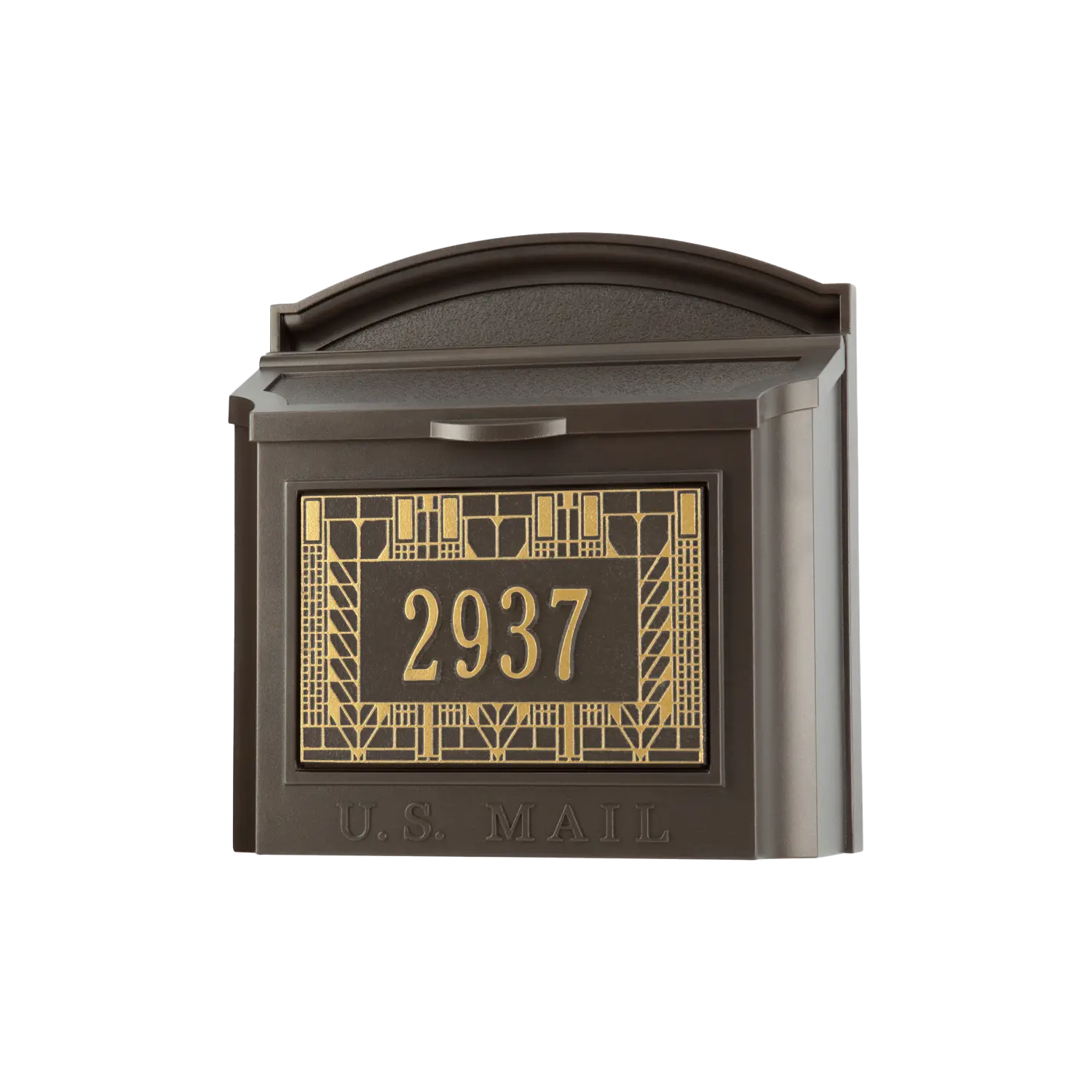 Whitehall Locking Wall Mailbox with Frank Lloyd Wright Coonley Personalized Plaque, Secure Mailbox with Custom Address Numbers, Outdoor Wall Mount Mailbox