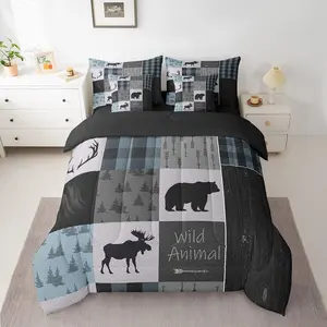 Feelyou 7-Piece Bear Wild Animal Rustic Cabin Country Bedroom Bedding Set, Nature Wildlife Farmhouse Decorative Bedding Set with Comforter, Sheets, Pillowcases & Shams