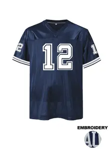 Men's Retro #7 Navy Blue Embroidered Football Jersey, Loose Fit Breathable Mesh American Football Shirt, Vintage Sports Training Top for Men & Women
