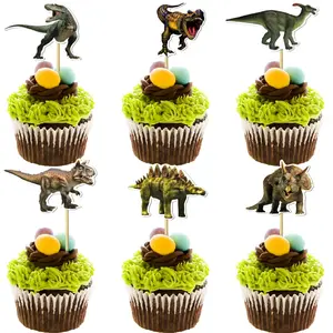 12/24Pcs Dinosaur Cupcake Toppers Roar Dinosaur Cupcake Picks Dino Cake Decorations for Dinosaur Theme Birthday Party Decorations