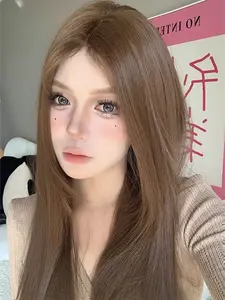 Brown Wig for Women Long Straight Hair Headband Lace Front Wig Cosplay High Temperament for Daily Use Lolita Synthetic Fiber Wig
