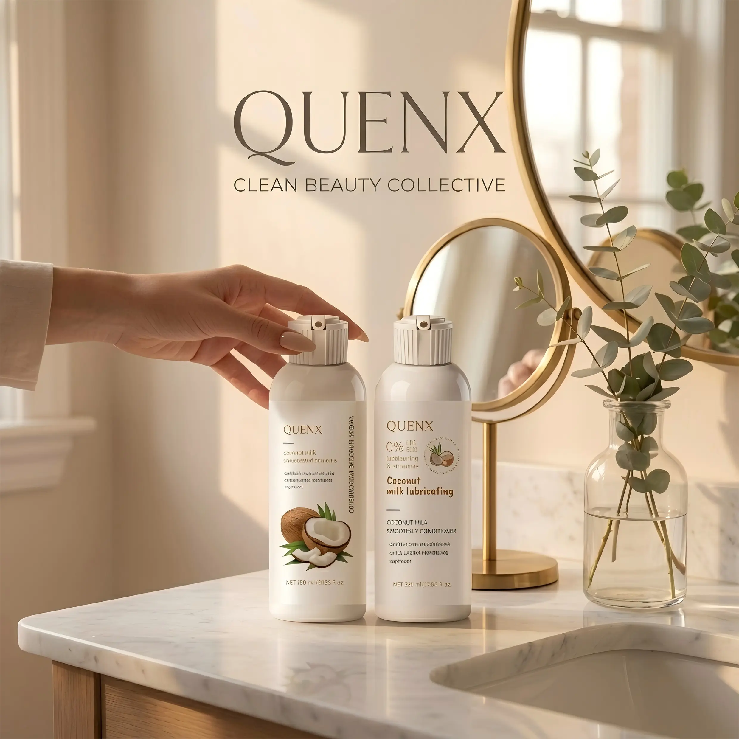 QUENX Coconut Milk Haircare Shampoo and Conditioner Multi-Pack - Piroctone Olamine Scalp Treatment, Keratin Repair Cleanser with Shea, Silky Nourishing Smooth Anti-Frizz Formula for Dry Flaky Hair, 10.8 fl.oz x 2, Restore