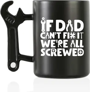 Fathers Day Gifts for Dad - Wrench Handle Ceramic Coffee Mug - for Garage Workshop & Home Office - Funny Gift from Daughter or Son - Matte Black