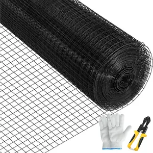 VEVOR Hardware Cloth, 24x50' 1x1 Mesh Size, Galvanized Steel Vinyl Coated 16 Gauge Welded Wire with A Cutting Plier A Pair of Fabric Gloves, for Garden Fencing Pet Enclosures, Black