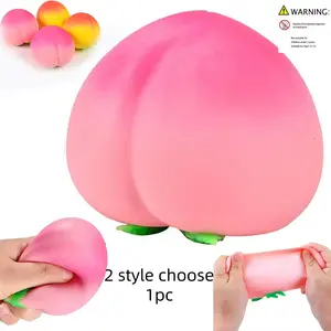 Slow Rising Stress Relief Toy, Realistic Peach Shaped Fruit Squeezable Balls, Squishies, Made of Safe and Flexible Material, Suitable for All Ages, Pink and Yellow