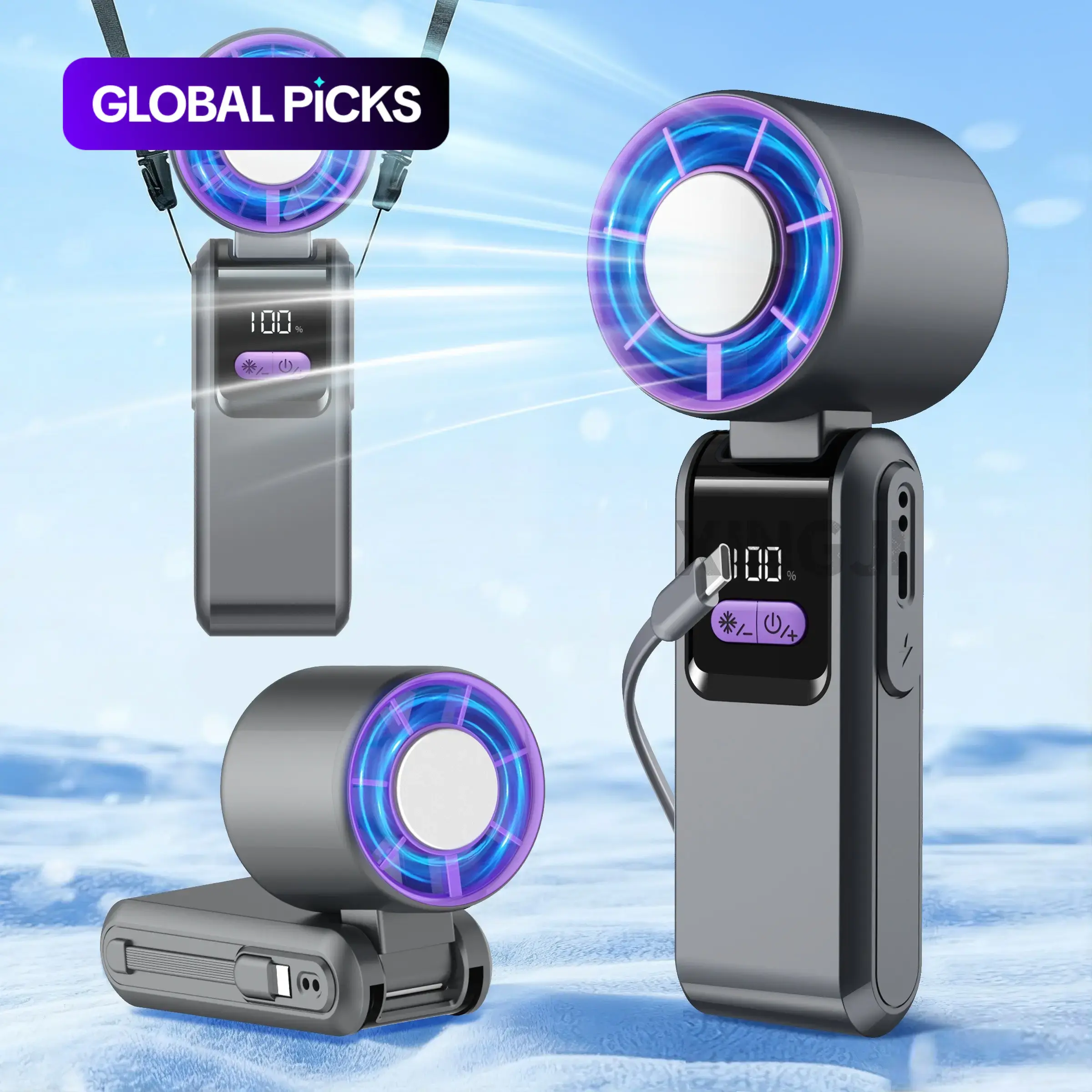 Portable Handheld Turbo Cordless Fan, 1-199 Gear Wind with Power Bank, Up to 13 Working Hours, 3 IN 1 Hand Fans with Air Turbo Tech Ice Cooler Fan for Outdoor Activities, Travel, Beach, USB Rechargeable Fan, Outdoor Cooling Fan #GLOBAL PICKS