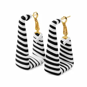 Asia | Black & White Striped Woven Cone Drop Earrings | Ambre’ Jewelry