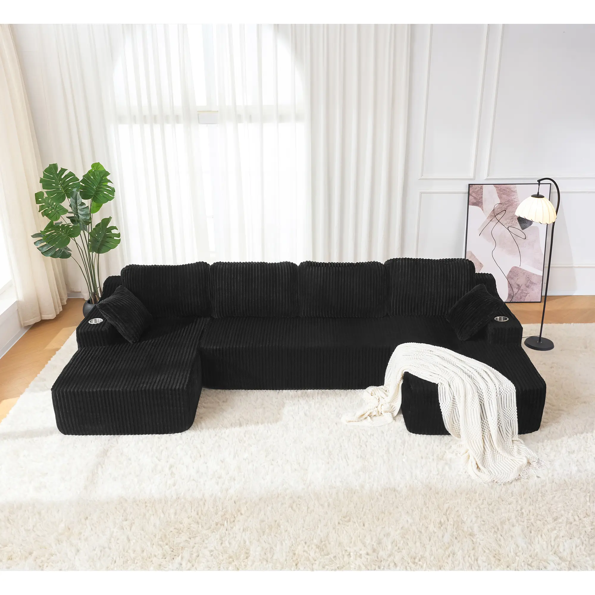 【Stock Up Sale】2-Package 130'' U-Shaped Modular Boneless  Cloud Sofa Sectional, Compressed Corduroy , Tool-Free Fully Assembled Modern Soft Living Room Couch, Space-Saving Recliner Convertible Deep-Seat Sofa Bed for Family Living Rooms & Afternoon Naps