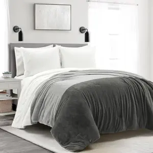 Lush Decor Farmhouse Color Block Ultra Soft Faux Fur All Season Comforter 2 Or 3Pc Set Twin/Full/Queen/King