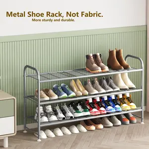Shoe Rack 3 Tier Storage Organizer for Closet Entryway Metal Grey Black Deals For You Days