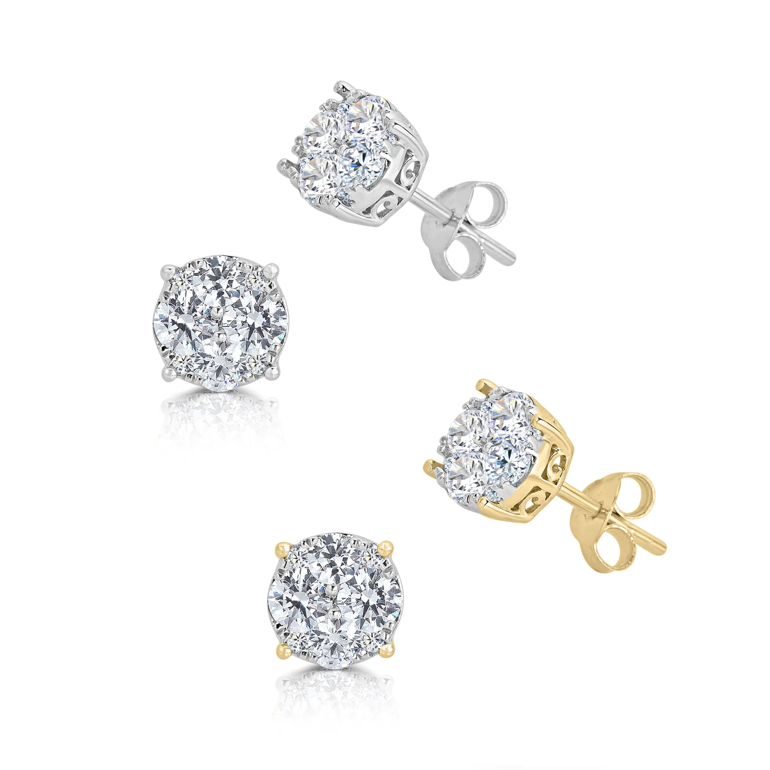 Round Diamond Cluster Stud Earrings in 925 Sterling Silver (1/4–3/4 CTTW)