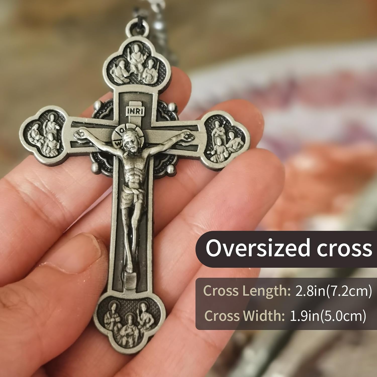 Large Heavy Rosary,Hematite rosary beads catholic for men and women,Rosary Necklace for men with Virgin Mary medal & cross,Handmade of rosarios catolicos Cross Necklace Catholic Gifts