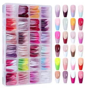 288 Pcs False Nails Tips Coffin Almond Colorful French Acrylic Press On Nails Pre-Designed Gel Press OnNails