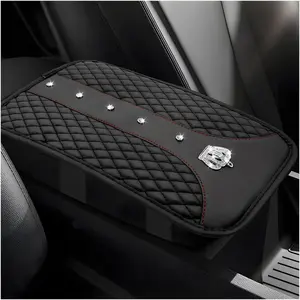 New Upgrade Bling Crown Car Center Console Mats, Anti-Slip and Waterproof Crystal Car Armrest Pad Protector, Universal Rustproof Armrest Decor Cushion for Cars & SUVs, Car Accessories (Black)