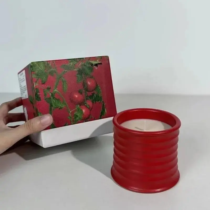 TikTok Viral Tomato Girl Aesthetic Scented Candle Modern Ribbed Pottery Candle Cup Floral Fruit Scent Luxury Room Decoration Kits Warm Sunset Amber Lighting Photo Props Creative Housewarming Gifts, Room Decor, Soybean Wax