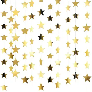 Patelai Glitter Star Garland Banner Decor, 130 Feet Star Hanging Bunting Banner Bright Backdrop for 2025 Graduation Prom Wedding Birthday Christmas Party Supplies(Gold)