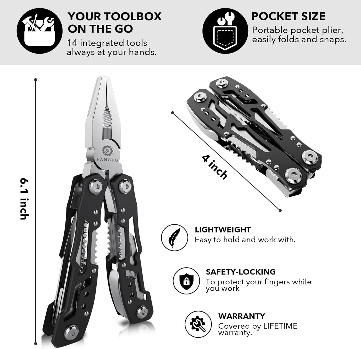 14-In-1 Multitool with Safety Locking, Professional Stainless Steel Multitool Pliers Pocket Knife, Bottle Opener, Screwdriver with Nylon Sheath ,Apply to Survival,Camping, Hunting and Hiking 14-In-1 Multitool with Safety Locking, Professional Stainless Steel Multitool Pliers Pocket Knife, Bottle Opener, Screwdriver with Nylon Sheath ,Apply to Survival,Camping, Hunting and Hiking