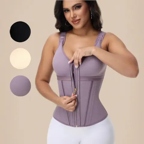 ChicCurve Nylon Corset Waist Vest With Bra Purple Zip-Up Design for Women's Fashionable Wear Summer Wear