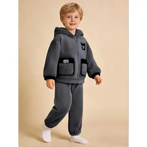 Boy's Fall/winter Style Hooded Zipper Jacket And Pants 2pcs Set.Comfortable And Versatile Children's Clothing Suitable for Outdoor Activities And Daily Wear., Perfect for Outdoor