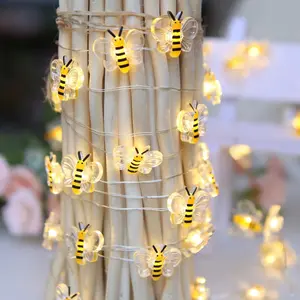 1pc Small Bee LED Light Decoration - Bee Fairy Tale Decor, 6.6 feet, 20 Bee LED Light Strings, suitable for bedrooms, living rooms, plants, parties, weddings and outdoor decorations, Garden Decorative Lighting