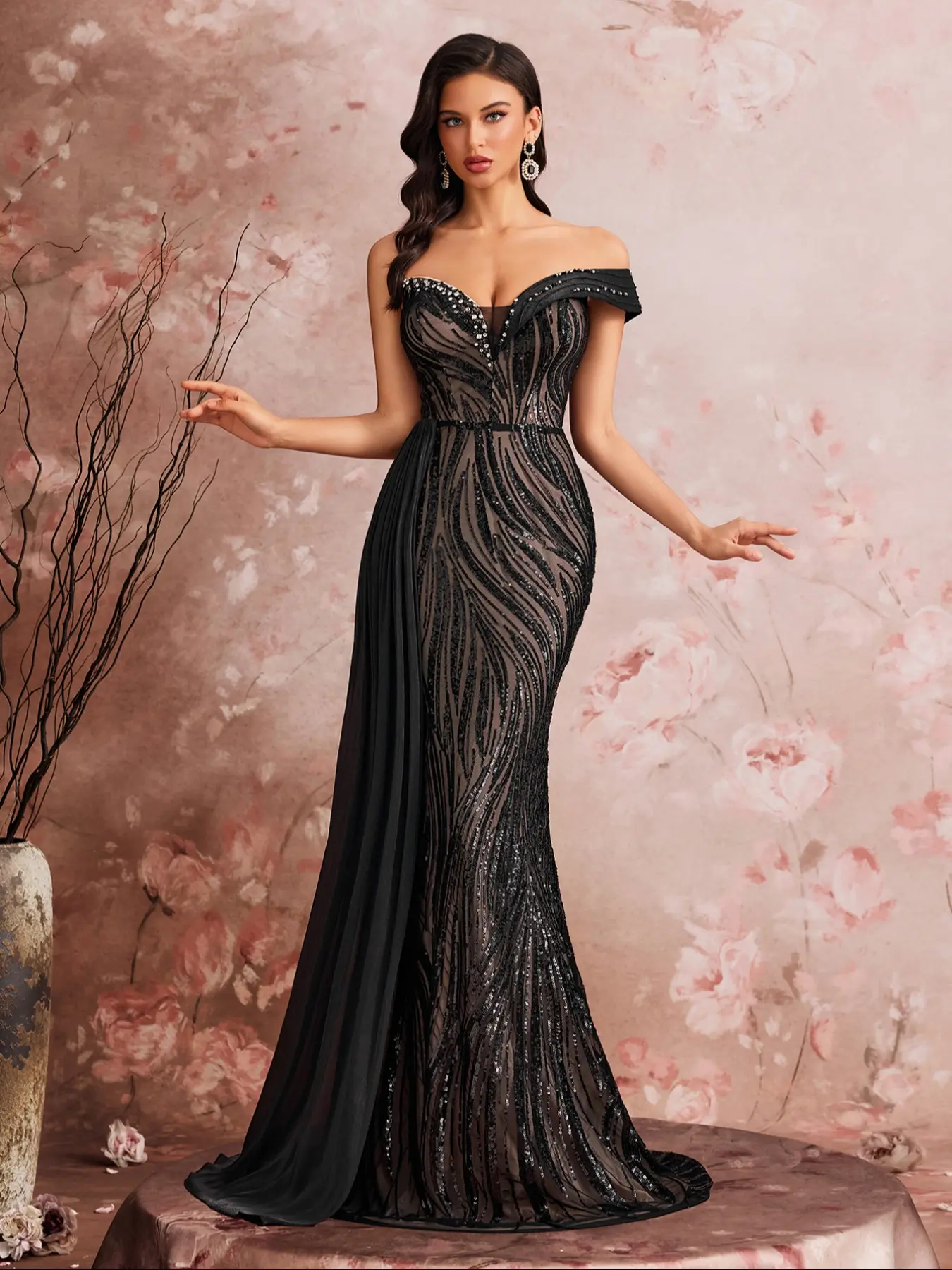 maxi purple dresses for women Lilac V-Neck Draped Maxi Dress With Metallic Accessories – RAISA VANESSA INT