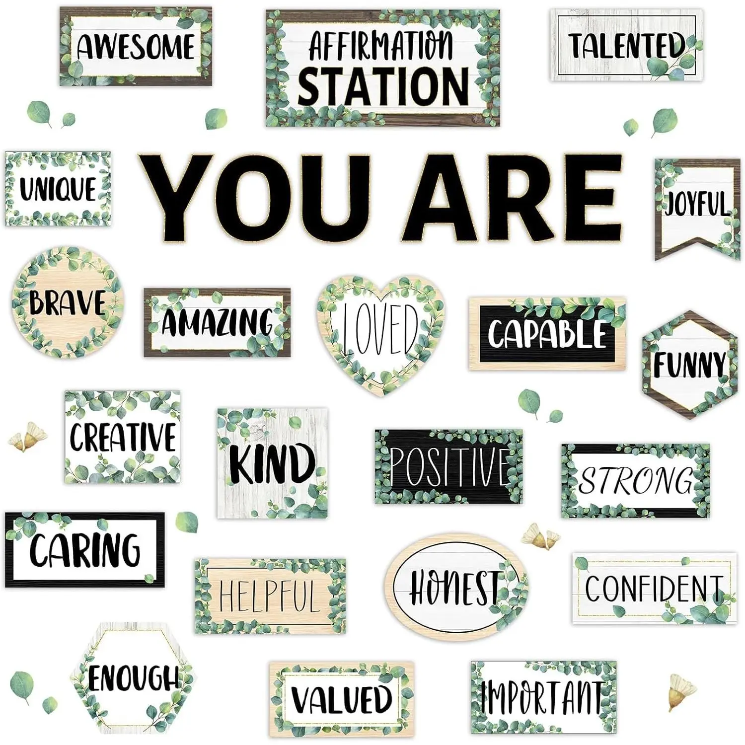 Eucalyptus Affirmation Station Bulletin Board Classroom Decorations Set Boho Greenery Growth Mindset Inspirational Bulletin Board Poster Positive Affirmations Accents Cutout for Teachers Wall Mirror