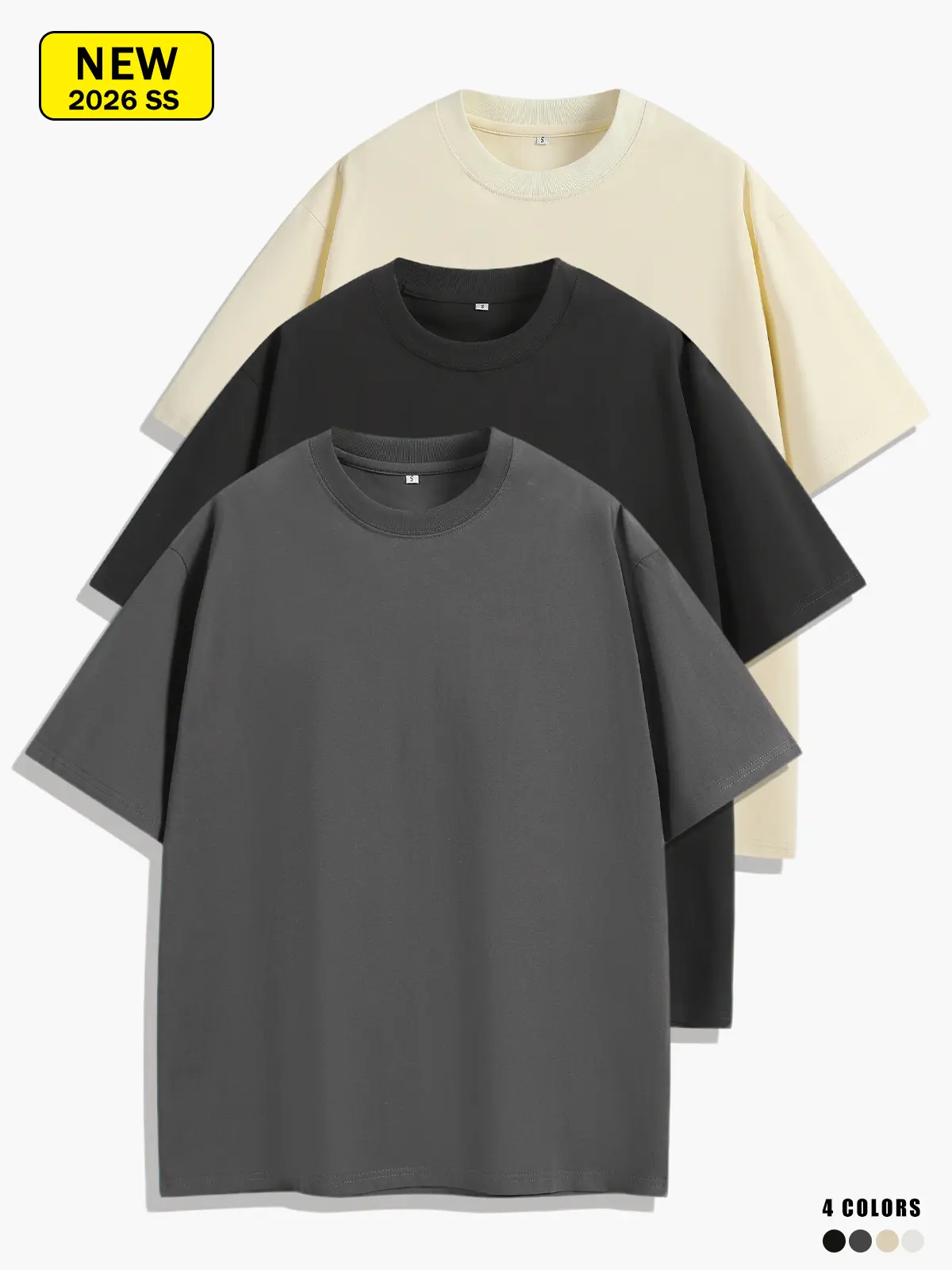 Minimalist solid-color cotton crewneck T-shirt, unisex loose Fit oversized plain basic short-sleeve top for everyday casual wear in all seasons