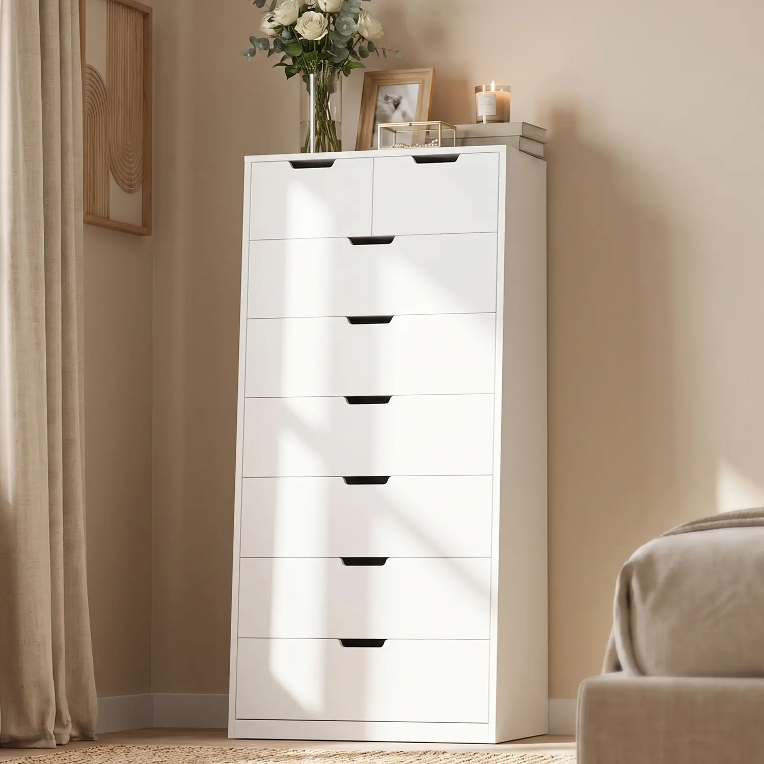 HAUOMS 58.7 Inch Tall Dresser with 8 Drawer Modern Chest of Drawers for Bedroom Living Room Entryway