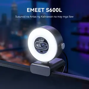 EMEET S600L 4K Streaming Webcam with Built-in Ring Light for PC, Laptop, for Switch2 & Xbox-compatible consoles, 1080p@60fps, Fast AutoFocus, Plug & Play USB Webcam with Privacy Cover, Game-Changer for Streaming & TikTokShopSpringGlowUp