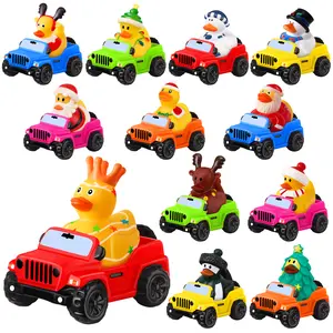 12 Pcs Christmas Rubber Ducks for Jeeps, 3.5 Inch Ducks for Ducking, Off-Road Vehicles Suitable for 2 Inch Ducks, 12 Christmas Rubber Ducks with 12 Cars, Bath Toy Christmas Party Favors Gifts