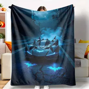 Futuristic Supercar Flannel Blanket Dark Knight Symbol Print UltraSoft Lightweight Plush Fleece Throw Breathable Cozy Warmth For Living Room Sofa Bed Decor Travel Camping Accessory Birthday Gift For Men Night Road Atmosphere Decor