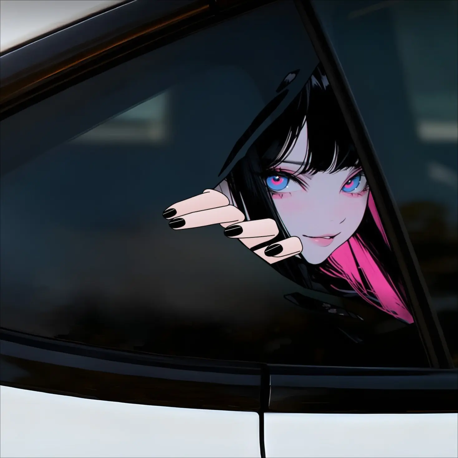2pcs Holographic Peeking Anime Girl Figure Stickers - Glam Vehicle Decor Accessory, Removable Laser Safe Car Mirror Decal, Decorative Window Film