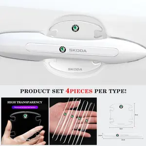 Skoda Car Door Bowl Protector Stickers, Anti-Scratch Handle Covers, Mirror Protection Strips, Easy Install Decals for Skoda Models